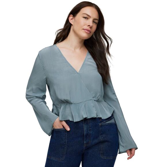 Madewell Tops - MADEWELL Women’s Bell-Sleeved Wrap Top in Faded River Gray size 10